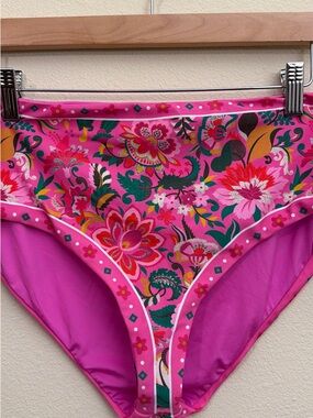 Beach Riot Hot Pink Floral Trim Bikini Bottom